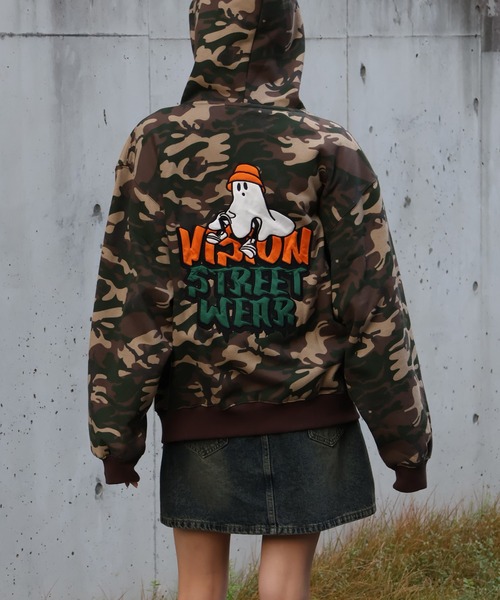 VISION STREET WEAR（ヴィジョンストリートウェア）の「【VISION STREET WEAR/ヴィジョンストリートウェア】Ghost Satin ZIP PK/ゴースト ダブルジップ サテン刺繍 パーカー フーディー（パーカー・メンズ・グリーン系その他/ブラック/ライトグレー・L/M/LL）」の3枚目の写真