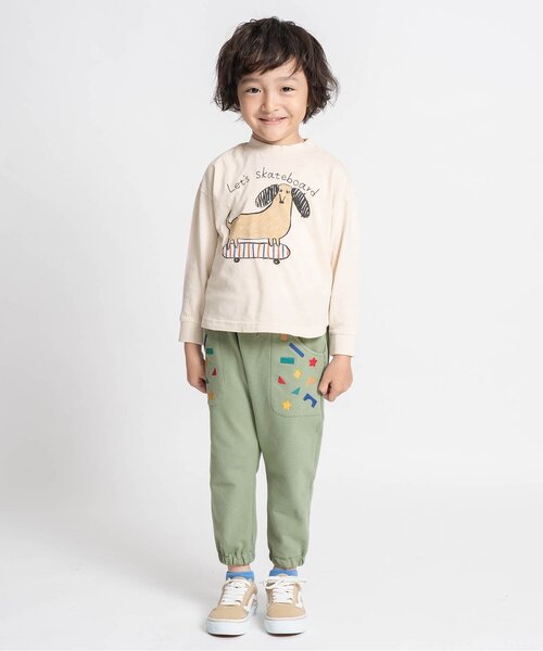 BIT'Z（ビッツ）の「積み木遊び刺繍サルエルジョガーパンツ（スウェットパンツ・キッズ・キナリ/マスタード/カーキ・80/90/95/100/110/120）」の4枚目の写真