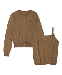 Pale Linen Cardigan/Sleeveless Set Camel