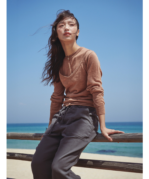 FLATWAVE IN SEOUL(フラットウェーブインソウル)の「Pale Linen Cardigan/Sleeveless Set Camel(カーディガン/ボレロ・レディース・その他・FREE)」の2枚目の写真