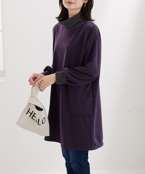 BELLUNA PLUS(ベルーナ)の「オフタートルネック配色リブ切替チュニック(チュニック・レディース・ブラック/ネイビー/ワイン・MEDIUM/LARGE/X-LARGE)」の1枚目の写真