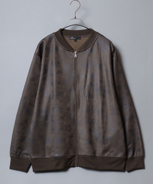 ANPAS(アンパス)の「Faux Leather-Style Light Jacket/PUレザー風ブルゾン フェイクレザー加工ジャケット ライトアウター メンズ(ノーカラージャケット・メンズ・ブラック/カーキ・L/LL/M)」の2枚目の写真