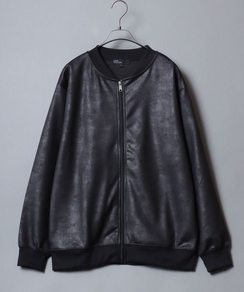 ANPAS(アンパス)の「Faux Leather-Style Light Jacket/PUレザー風ブルゾン フェイクレザー加工ジャケット ライトアウター メンズ(ノーカラージャケット・メンズ・ブラック/カーキ・L/LL/M)」の1枚目の写真