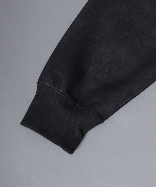 ANPAS(アンパス)の「Faux Leather-Style Light Jacket/PUレザー風ブルゾン フェイクレザー加工ジャケット ライトアウター メンズ(ノーカラージャケット・メンズ・ブラック/カーキ・L/LL/M)」の9枚目の写真