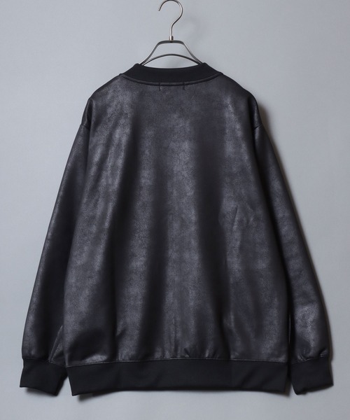 ANPAS(アンパス)の「Faux Leather-Style Light Jacket/PUレザー風ブルゾン フェイクレザー加工ジャケット ライトアウター メンズ(ノーカラージャケット・メンズ・ブラック/カーキ・L/LL/M)」の3枚目の写真
