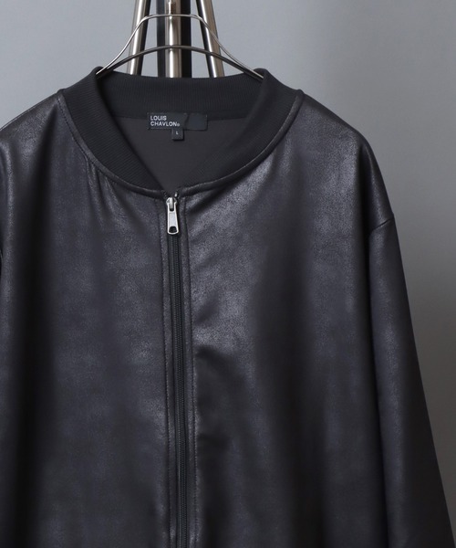 ANPAS(アンパス)の「Faux Leather-Style Light Jacket/PUレザー風ブルゾン フェイクレザー加工ジャケット ライトアウター メンズ(ノーカラージャケット・メンズ・ブラック/カーキ・L/LL/M)」の14枚目の写真