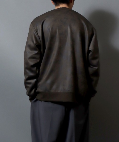 ANPAS(アンパス)の「Faux Leather-Style Light Jacket/PUレザー風ブルゾン フェイクレザー加工ジャケット ライトアウター メンズ(ノーカラージャケット・メンズ・ブラック/カーキ・L/LL/M)」の17枚目の写真