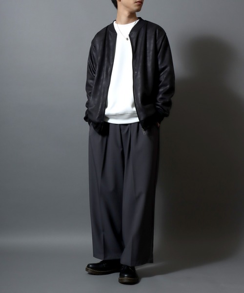 ANPAS(アンパス)の「Faux Leather-Style Light Jacket/PUレザー風ブルゾン フェイクレザー加工ジャケット ライトアウター メンズ(ノーカラージャケット・メンズ・ブラック/カーキ・L/LL/M)」の18枚目の写真