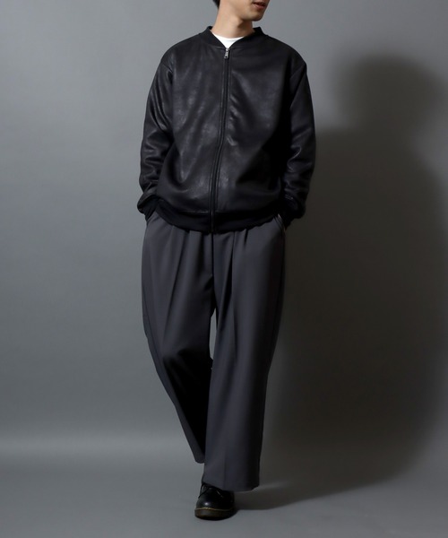 ANPAS(アンパス)の「Faux Leather-Style Light Jacket/PUレザー風ブルゾン フェイクレザー加工ジャケット ライトアウター メンズ(ノーカラージャケット・メンズ・ブラック/カーキ・L/LL/M)」の19枚目の写真