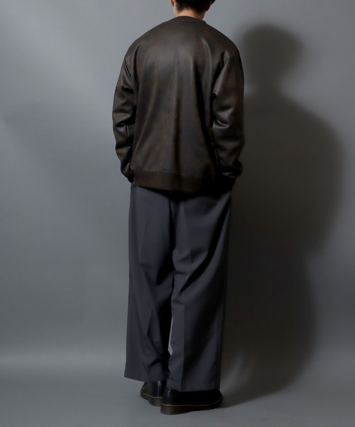 ANPAS(アンパス)の「Faux Leather-Style Light Jacket/PUレザー風ブルゾン フェイクレザー加工ジャケット ライトアウター メンズ(ノーカラージャケット・メンズ・ブラック/カーキ・L/LL/M)」の21枚目の写真