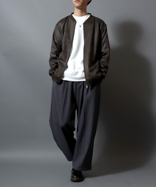 ANPAS(アンパス)の「Faux Leather-Style Light Jacket/PUレザー風ブルゾン フェイクレザー加工ジャケット ライトアウター メンズ(ノーカラージャケット・メンズ・ブラック/カーキ・L/LL/M)」の20枚目の写真