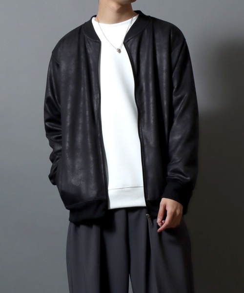 ANPAS(アンパス)の「Faux Leather-Style Light Jacket/PUレザー風ブルゾン フェイクレザー加工ジャケット ライトアウター メンズ(ノーカラージャケット・メンズ・ブラック/カーキ・L/LL/M)」の22枚目の写真