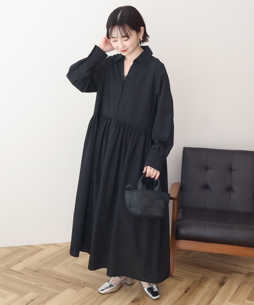 AMERICAN HOLIC（アメリカンホリック）の「【イージーケア】ギャザーシャツワンピース（シャツワンピース・レディース・ホワイト系その他5/ブラック/ブルー系その他7・FREE）」の3枚目の写真