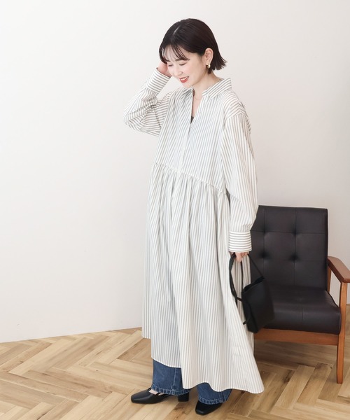 AMERICAN HOLIC（アメリカンホリック）の「【イージーケア】ギャザーシャツワンピース（シャツワンピース・レディース・ホワイト系その他5/ブラック/ブルー系その他7・FREE）」の8枚目の写真