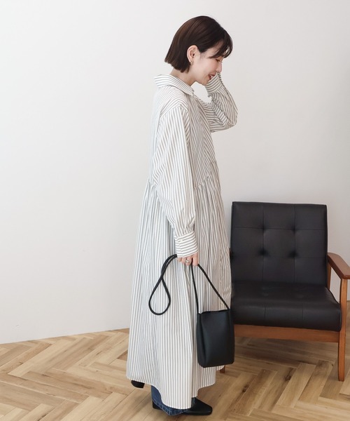 AMERICAN HOLIC（アメリカンホリック）の「【イージーケア】ギャザーシャツワンピース（シャツワンピース・レディース・ホワイト系その他5/ブラック/ブルー系その他7・FREE）」の9枚目の写真