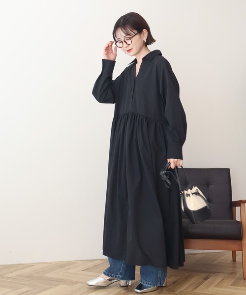 AMERICAN HOLIC（アメリカンホリック）の「【イージーケア】ギャザーシャツワンピース（シャツワンピース・レディース・ホワイト系その他5/ブラック/ブルー系その他7・FREE）」の12枚目の写真