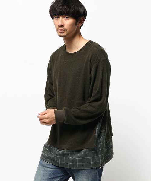OUTLET(アウトレット)の「【WHO'S WHO gallery】EXニットソー切替(Tシャツ/カットソー・メンズ・ブラック/カーキ・MEDIUM/LARGE)」の2枚目の写真