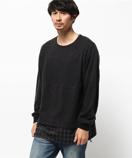 OUTLET(アウトレット)の「【WHO'S WHO gallery】EXニットソー切替(Tシャツ/カットソー・メンズ・ブラック/カーキ・MEDIUM/LARGE)」の1枚目の写真