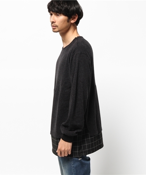 OUTLET(アウトレット)の「【WHO'S WHO gallery】EXニットソー切替(Tシャツ/カットソー・メンズ・ブラック/カーキ・MEDIUM/LARGE)」の3枚目の写真