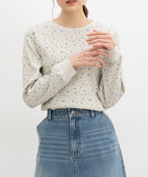CINEMA CLUB(シネマクラブ)の「ワッフルTシャツ(Tシャツ/カットソー・レディース・スミクロ/ネイビー/ベージュ系その他/ピンク/アイボリー系/アイボリー/ホワイト×ブラック・L/LL/M/S)」の5枚目の写真