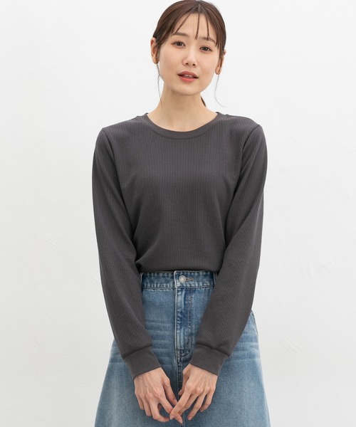 CINEMA CLUB(シネマクラブ)の「ワッフルTシャツ(Tシャツ/カットソー・レディース・スミクロ/ネイビー/ベージュ系その他/ピンク/アイボリー系/アイボリー/ホワイト×ブラック・L/LL/M/S)」の11枚目の写真