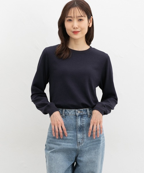 CINEMA CLUB(シネマクラブ)の「ワッフルTシャツ(Tシャツ/カットソー・レディース・スミクロ/ネイビー/ベージュ系その他/ピンク/アイボリー系/アイボリー/ホワイト×ブラック・L/LL/M/S)」の13枚目の写真