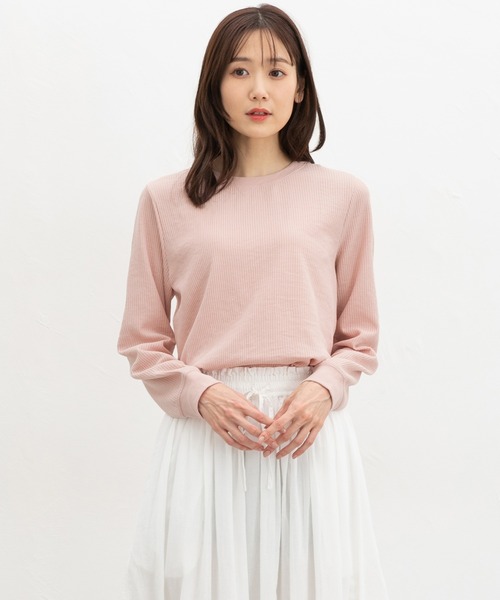 CINEMA CLUB(シネマクラブ)の「ワッフルTシャツ(Tシャツ/カットソー・レディース・スミクロ/ネイビー/ベージュ系その他/ピンク/アイボリー系/アイボリー/ホワイト×ブラック・L/LL/M/S)」の15枚目の写真