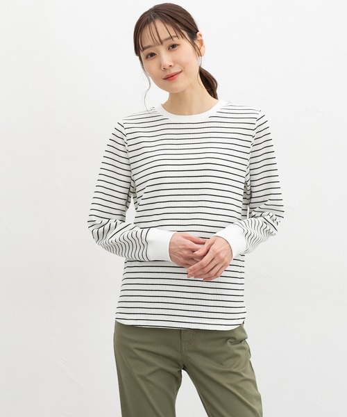 CINEMA CLUB(シネマクラブ)の「ワッフルTシャツ(Tシャツ/カットソー・レディース・スミクロ/ネイビー/ベージュ系その他/ピンク/アイボリー系/アイボリー/ホワイト×ブラック・L/LL/M/S)」の22枚目の写真