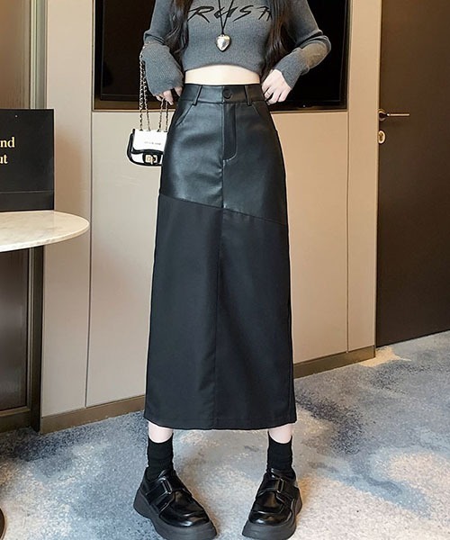 gossip!ロサンゼルス(ゴシップロサンゼルス)の「異素材切り替え スリークナロースカート(スカート・レディース・ブラック・S)」の7枚目の写真