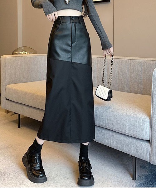 gossip!ロサンゼルス(ゴシップロサンゼルス)の「異素材切り替え スリークナロースカート(スカート・レディース・ブラック・S)」の9枚目の写真