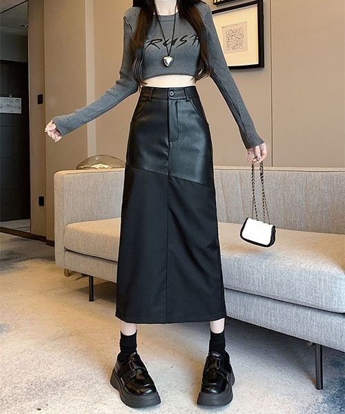 gossip!ロサンゼルス(ゴシップロサンゼルス)の「異素材切り替え スリークナロースカート(スカート・レディース・ブラック・S)」の10枚目の写真