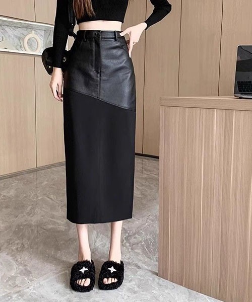 gossip!ロサンゼルス(ゴシップロサンゼルス)の「異素材切り替え スリークナロースカート(スカート・レディース・ブラック・S)」の14枚目の写真