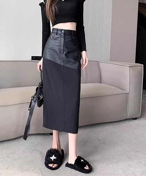 gossip!ロサンゼルス(ゴシップロサンゼルス)の「異素材切り替え スリークナロースカート(スカート・レディース・ブラック・S)」の16枚目の写真