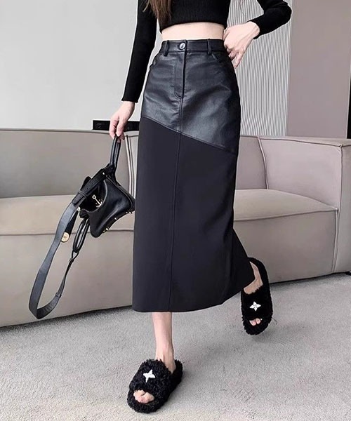 gossip!ロサンゼルス(ゴシップロサンゼルス)の「異素材切り替え スリークナロースカート(スカート・レディース・ブラック・S)」の17枚目の写真