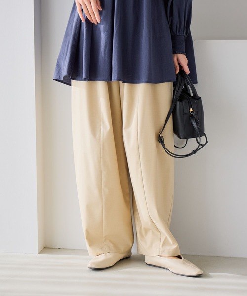セール】フロント切り替えギャザーパンツ[プチ・プラスサイズあり