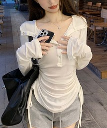 フード付きサイドシャーリングロンT