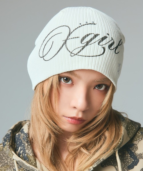 SPRAY LOGO AND STUDDED BEANIE（ニットキャップ/ビーニー）｜X-girl