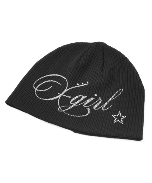 X-girl（エックスガール）の「SPRAY LOGO AND STUDDED BEANIE（ニットキャップ/ビーニー・レディース・ブラック/ライトブルー/ホワイト・ONE SIZE）」の5枚目の写真