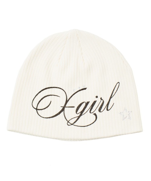 SPRAY LOGO AND STUDDED BEANIE（ニットキャップ/ビーニー）｜X-girl