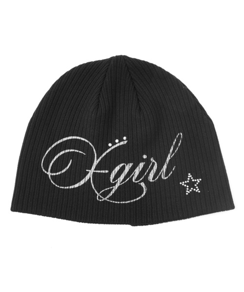 SPRAY LOGO AND STUDDED BEANIE（ニットキャップ/ビーニー）｜X-girl