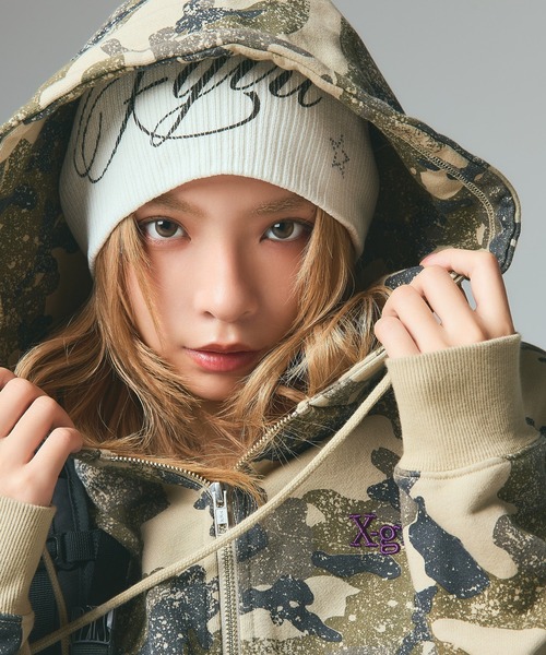 SPRAY LOGO AND STUDDED BEANIE（ニットキャップ/ビーニー）｜X-girl
