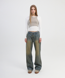 STUDDED WASHED LOOSE FIT DENIM