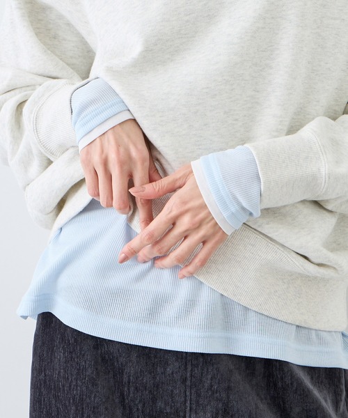 ROPE' PICNIC(ロペピクニック)の「レイヤード風シアーロングスリーブTシャツ(Tシャツ/カットソー・レディース・ホワイト/ブラック系その他/サックスブルー/ベージュ系その他3/ライトグリーン・FREE)」の5枚目の写真