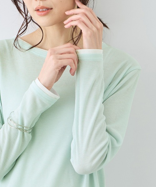 ROPE' PICNIC(ロペピクニック)の「レイヤード風シアーロングスリーブTシャツ(Tシャツ/カットソー・レディース・ホワイト/ブラック系その他/サックスブルー/ベージュ系その他3/ライトグリーン・FREE)」の1枚目の写真