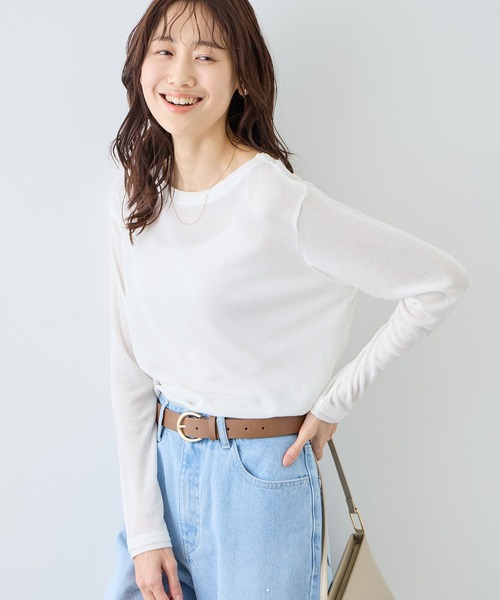 ROPE' PICNIC(ロペピクニック)の「レイヤード風シアーロングスリーブTシャツ(Tシャツ/カットソー・レディース・ホワイト/ブラック系その他/サックスブルー/ベージュ系その他3/ライトグリーン・FREE)」の16枚目の写真