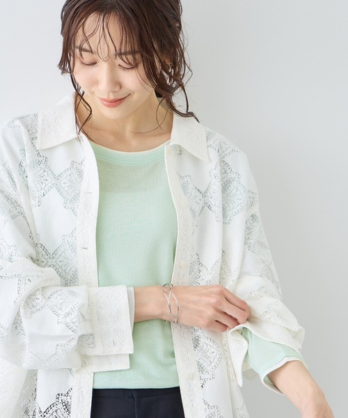 ROPE' PICNIC(ロペピクニック)の「レイヤード風シアーロングスリーブTシャツ(Tシャツ/カットソー・レディース・ホワイト/ブラック系その他/サックスブルー/ベージュ系その他3/ライトグリーン・FREE)」の21枚目の写真