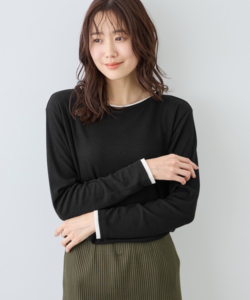 ROPE' PICNIC(ロペピクニック)の「レイヤード風シアーロングスリーブTシャツ(Tシャツ/カットソー・レディース・ホワイト/ブラック系その他/サックスブルー/ベージュ系その他3/ライトグリーン・FREE)」の9枚目の写真