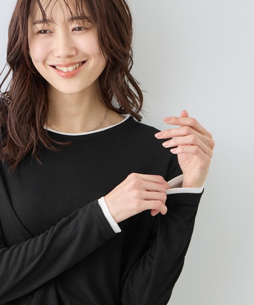 ROPE' PICNIC(ロペピクニック)の「レイヤード風シアーロングスリーブTシャツ(Tシャツ/カットソー・レディース・ホワイト/ブラック系その他/サックスブルー/ベージュ系その他3/ライトグリーン・FREE)」の7枚目の写真