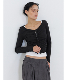 Shirring Cardigan Set, Black