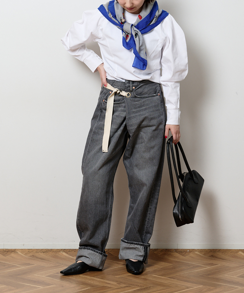 Bonum(ボナム)の「ラップデニム5ポケットパンツ(デニムパンツ・レディース・チャコールグレー/コバルトブルー/ネイビー・FREE)」の12枚目の写真